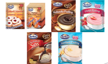 KENTON   Şekerli Vanilin - Hamur Kabartma Tozu - Çikolatalı Puding -  Çilekli Puding - Vanilyalı Puding - Çikolatalı Sos